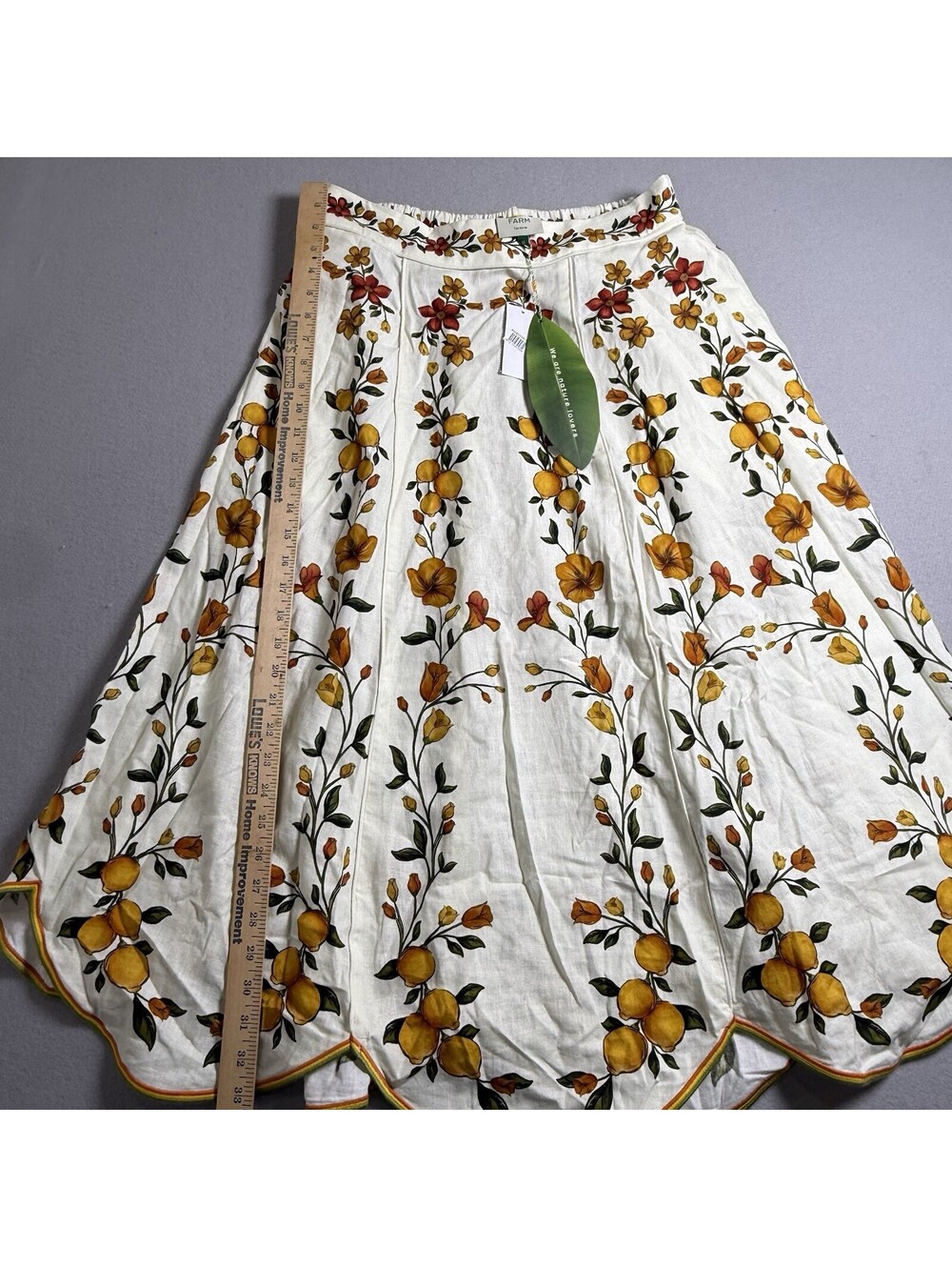Farm Rio Lemon Bouquet Linen Blend Midi Skirt Medium M New NWT Off-White Floral - Picture 4 of 8